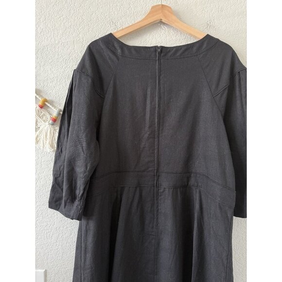 Banana Republic Linen Blend Black Puff Sleeve Mini Aline Dress Careerwear NWT 18 - Picture 9 of 10